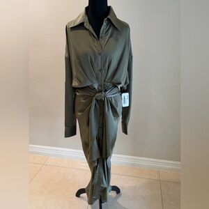 Elegant Olive Botton up silky dress